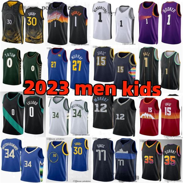 

stephen curry basketball jerseys ja morant lamelo ball kevin durant jamal murray lillard jokic doncic tatum antetokounmpo wembanyama mitchel, Black;red