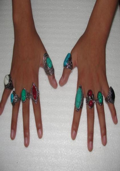 

2015 vintage gemstone rings elegant tibetan rings fashion jewelry vintage gemstone rings turquoise rings mix 30styles 30pcslot9383537, Golden;silver