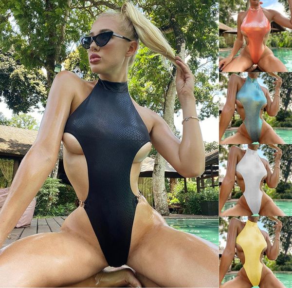 

women bodysuit swimwear shiny snakeskin swimsuit onepiece bikini female beach sunbathe swim wear bandage push up bathing sui1735128, White