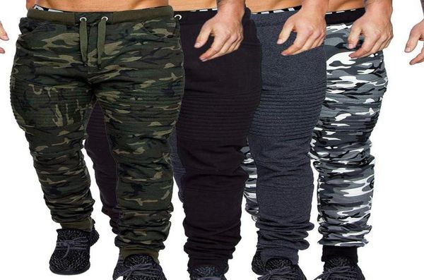 

men warm drawstring closure slim fit camo jogger pants gym athletic sweatpants winter autumn casual camouflage fitness trousers8642434, Black