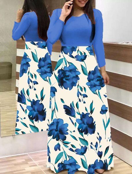 

wind flower print color block long sleeve dress, Black;gray