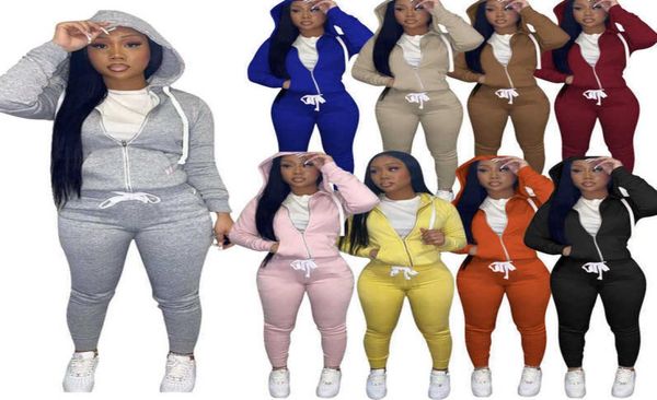 

2021 fall winter women 2 pieces pants set casual long sleeve sweatpants and hoodie cardigan joggers pencil pants outfits fashion s3174231, Gray