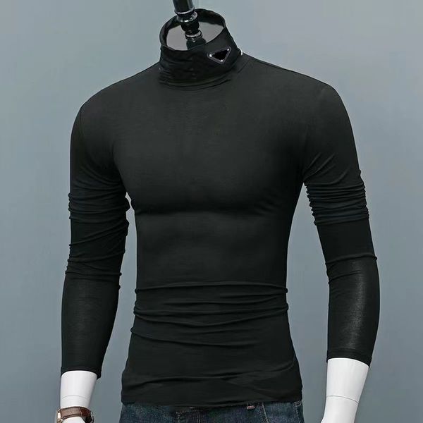 

man casual tshirts long sleeves blouses shirts designer hoodie turtleneck shirt high neck budge ice cotton tees s-5xl, White;black