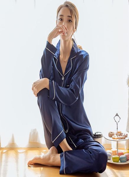 

womens silk satin pajamas pyjamas set long sleeve sleepwear pijama pajamas suit female two piece set loungewear plus size -xl5988897, Gray