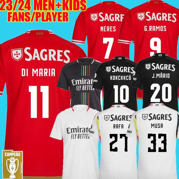 

23/24 di maria soccer jerseys kid kit 2023 2024 home camisa champions football shirt player version g.ramos neres aursnes rafa musa otamendi, Black;yellow