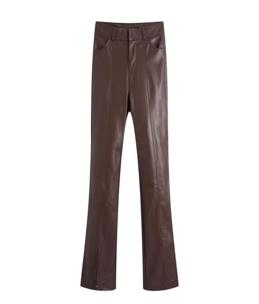 

women039s pants capris women 2022 fashion faux leather with slit straightleg vintage high waist zipper female trousers stree5159773, Black;white
