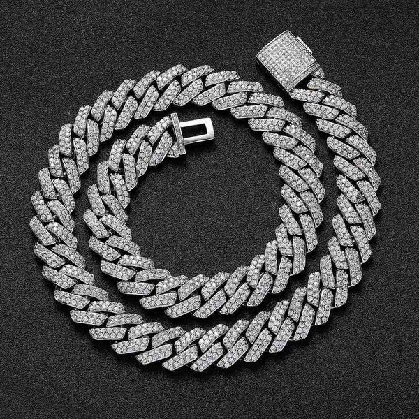 

european and american hip-hop 925 silver men's trendy brand personality 15mm double row mosan diamond cuban necklace