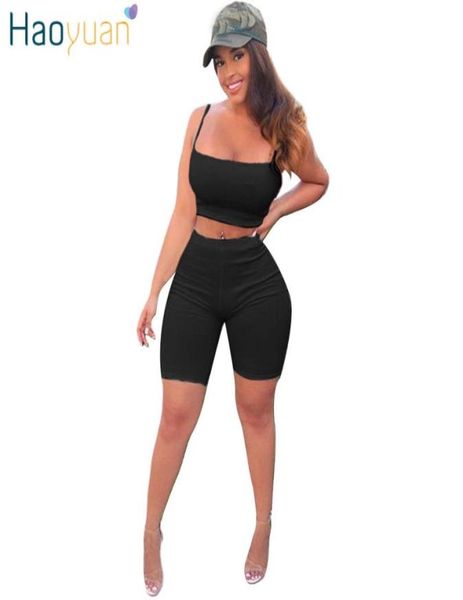 

haoyuan 2 piece set women spaghetti strap crop shorts sweat suits summer outfits two piece matching casual tracksuit3945163, White