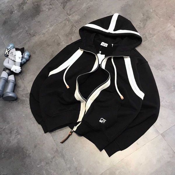 

trendy zipper heavy duty woven tape hood pure cotton loop versatile outer tower cardigan fashionable us3c, Black