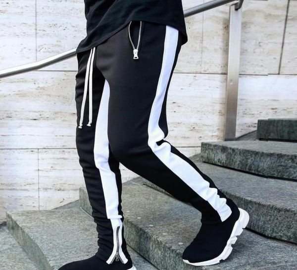 

mens joggers zipper casual pants fitness sportswear tracksuit bottoms skinny sweatpants trousers black gyms jogger track pants14326490