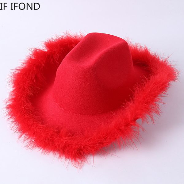 

wide brim hats bucket fashion cowgirl hat fluffy feather western cowboy for christmas festival bachelorette party carnival cosplay dress cap, Blue;gray
