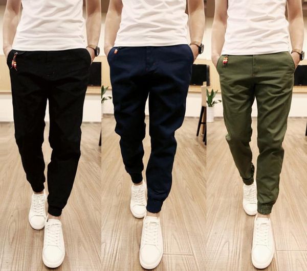 

plain pants men casual chinos trousers joggers slim fit man chinos pants with elastic cuff clothing summer autumn8133508, Black