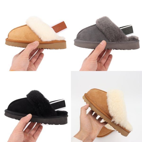 

kids australian slippers classic platform slides toddler uggi boots children winter warm clog wgg fluffy fur shoes boys girls slipper youth, Black;grey