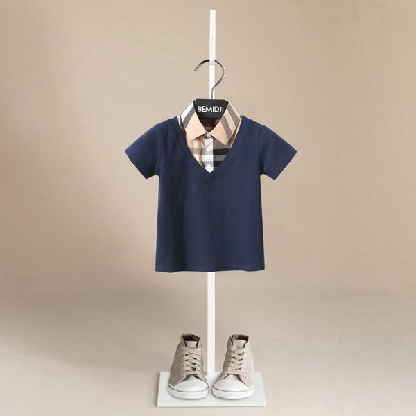 

polos fashion summer boys clothes short tshirt luxury beach striped plaid children clothing set boys shirts 230803, Blue