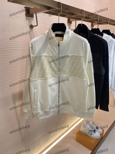 

xinxinbuy men designer coat jacket panelled letter embroidery jacquard roma sets long sleeve women gray black white blue xs-2xl, Black;brown