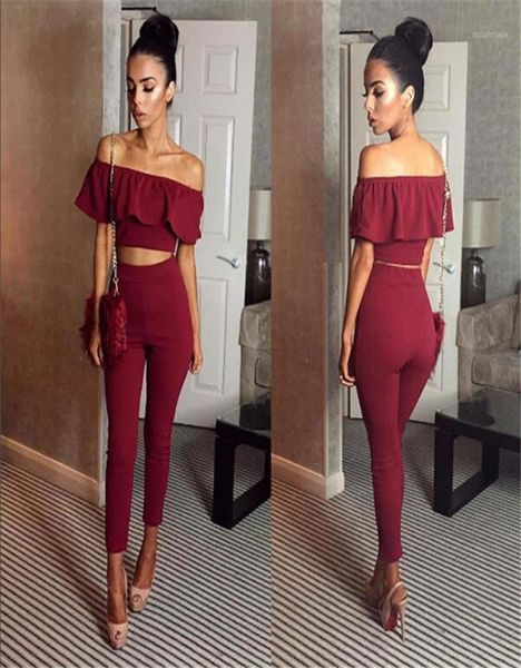 

2 piece crop and pants women set 2018 summer autumn new fashion ruffles and pants casual clothing women suit set14379276, White