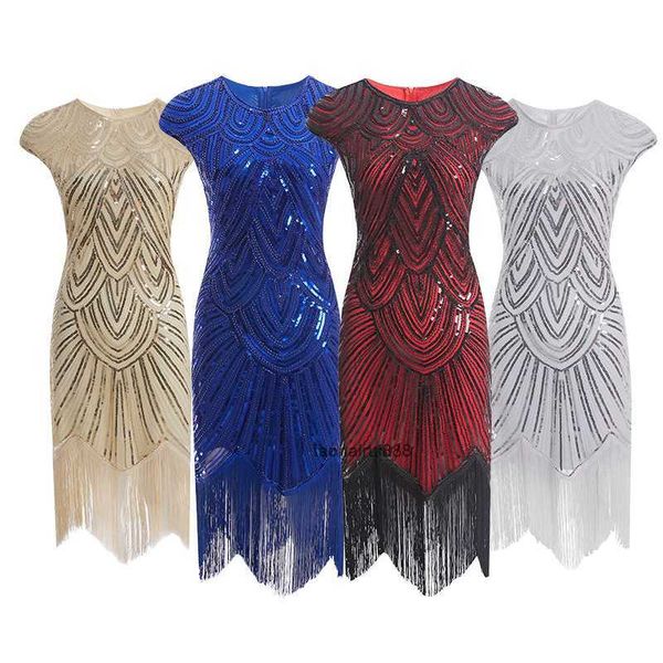 

quality tassel woven sequin dress 1920 movie dress, Black;gray
