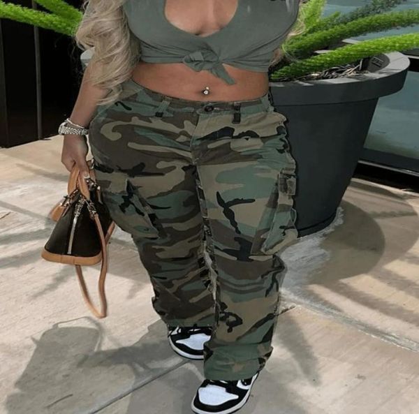 

y2k clothes parachute cargo pants for women 2022 green casual print camouflage trousers baggy straight pants streetwear 22101038047217, Black;white