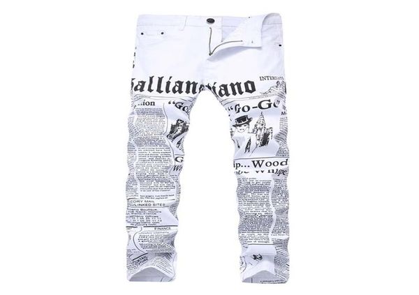 

2019 men print jeans painted denim pants words casual high elastic stretchy fashionable straight mid waist 9469809, Blue