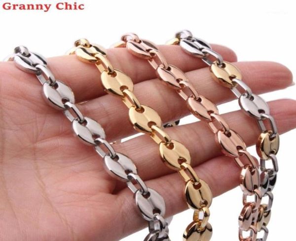 

granny chic fashion 8inch 32 inch for choose hiphop 7911mm stainless steel coffee beans chain necklace mens womens jewelry17814047, Silver