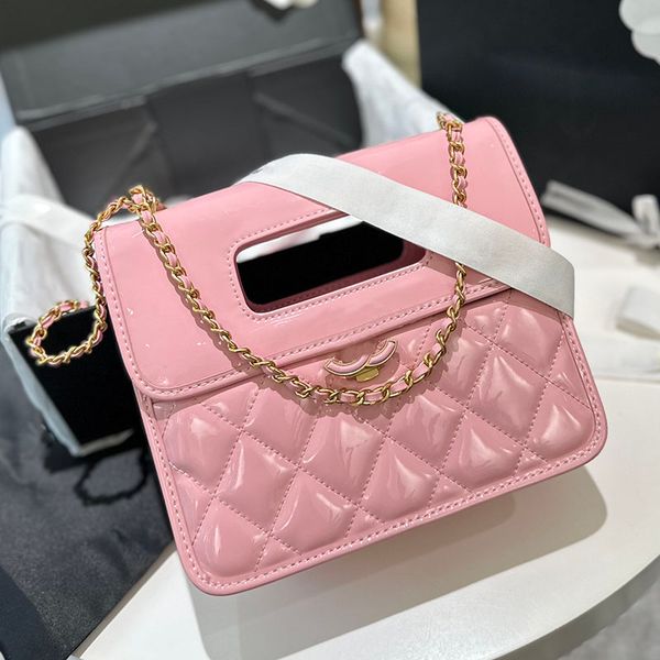 

23s glossy patent/calfskin leather women designer square flap tote bag gold letters metal hardware matelasse chain quilted crossbody shoulde