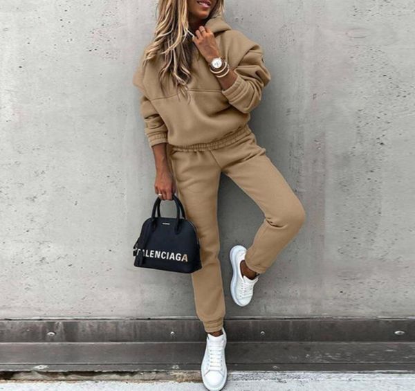 

hoodies suit spring winter casual tracksuit set women fleece 2 pieces set sports sweatshirts pullover home sweatpants outfits 22085963656, White