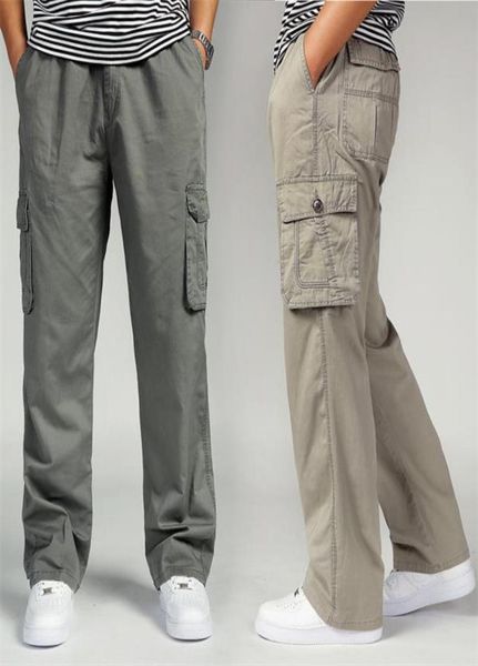 

2016 autumn summer korean mens plus size pants fat trousers casual pants solid color straight loose joggers large size work cargo 4646031, Black