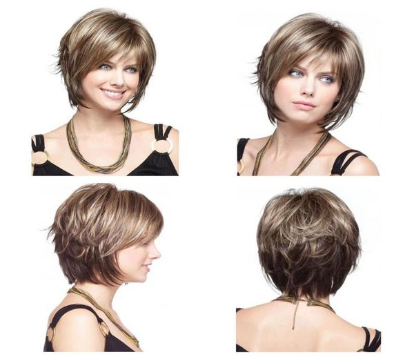 

wig factory outlet no cover new fashion short straight mixed color hair synthetic party wigs for women1998255, Black