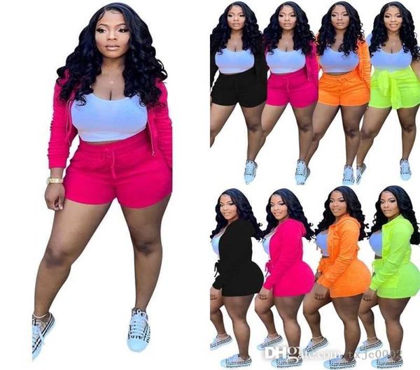 

women sports tracksuits casual three piece set long sleeve sweater tshirt hoodie jacket zipper shorts jogger suit sportswear5783515, Gray