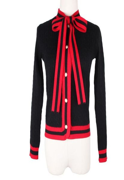

2017 brand same style sweaters cardigan regular long sleeve crew neck redblack bow women clothes 51865088, White;black