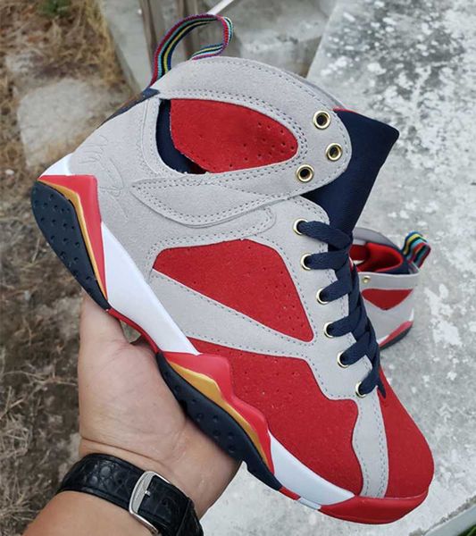 

basketball shoes jumpman 7 7s obsidian/dark obsidian-true red-metallic gold vii men outdoor sports sneaker size 36-47, Black