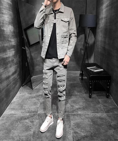 

2021 korean autumn jacket suit men039s pants two piece men039s trend sports suit men9510984, Gray