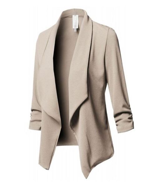 

women039s suits blazers womens threequarter sleeve office lapel coat open front cardigan jacket solid9168958, White;black