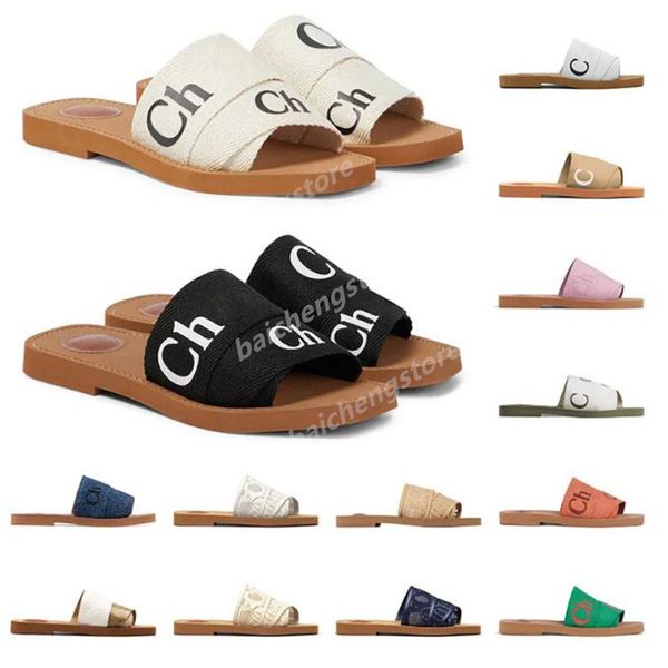 

for women woody sandals designer famous mules flat slides beige white black pink lace lettering fabric canvas slippers womens summer outdoor, White;red