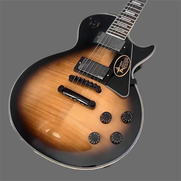 

famous electric guitar, classic black accessories, selected tiger pattern bright surface, professional, delivery to home