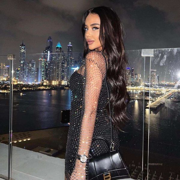 

womens dress rhinestone fishnet long sleeve bikini blouse beach, Black;gray