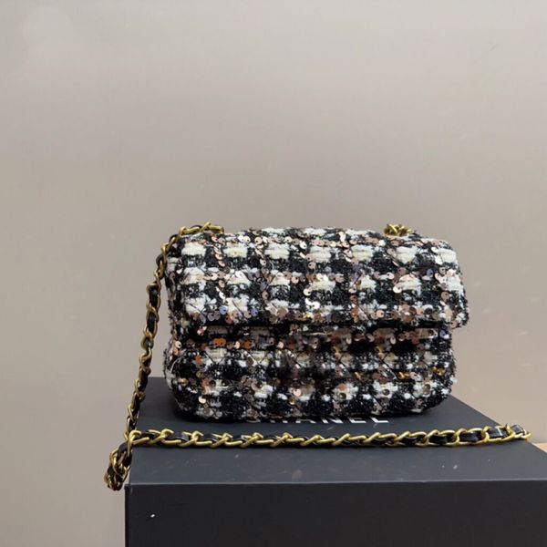 

crossbody bag luxury brand bag designer bag wool sequin cf classic big mini women's bag metal chain fashionable retro full package with