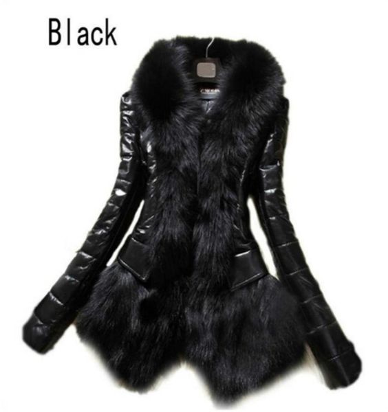 

women039s faux fur coat leather outerwear snowsuit long sleeve jacket black fashion8865086