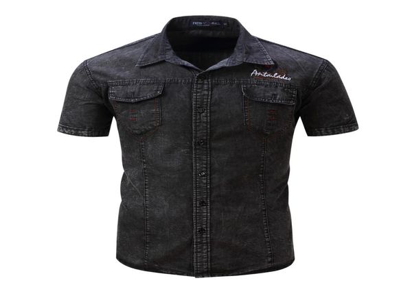 

2020 new shirt men short sleeve denim shirt mens casual dress male jean shirts street wearing3250499, White;black
