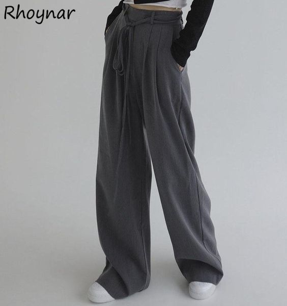 

women039s pants capris women wide leg trousers office solid casual loose pockets korean style allmatch high waist fashion mu1796015, Black;white