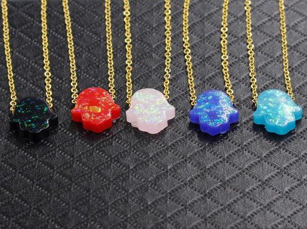 

gold plated stainless steel opal hand of fatima hamsa pendant luck necklace8605882, Silver