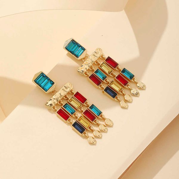 

charm lady luxury colorful zircon rhinestone long statement earrings women new fashion wedding large earrings wholesale gift r230804, Golden