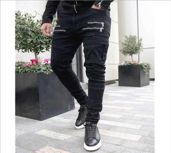 

autumn men cargo pants hip hop harem joggers pants male trousers mens solid multipocket pants skinny fit sweatpants cx2007295573297, Black