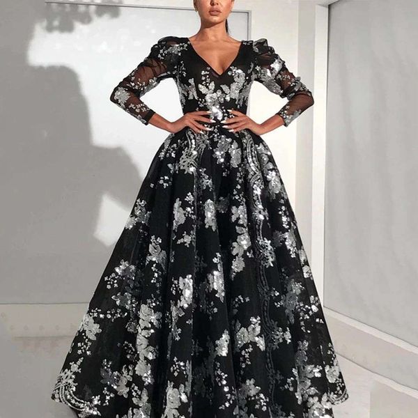 

womens wear long sleeves glitter skirt black dress, Black;gray