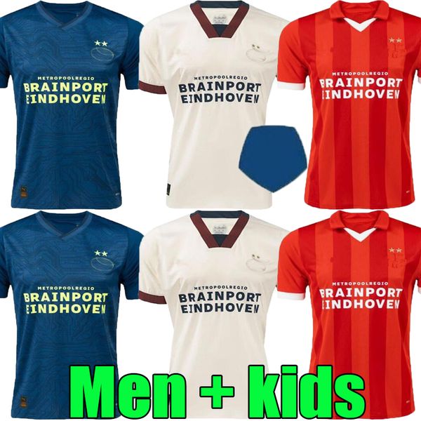 

23 24 eindhoven home away soccer jerseys psvs kids men kits 2023 2024 hazard fabio silva de jong xavi third men kids it football shirts set, Black;yellow