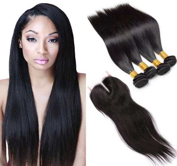 

brazilian straight 4 bundles virgin human hair with lace closure 7a brazilian virgin hair double drawn virgin hair extension5429597, Black;brown