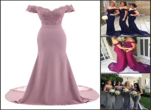 

dusty rose pink bridesmaid dresses mermaid floral lace applique beaded v neck wedding guest evening dress off shoulder maid of hon3283834, White;pink