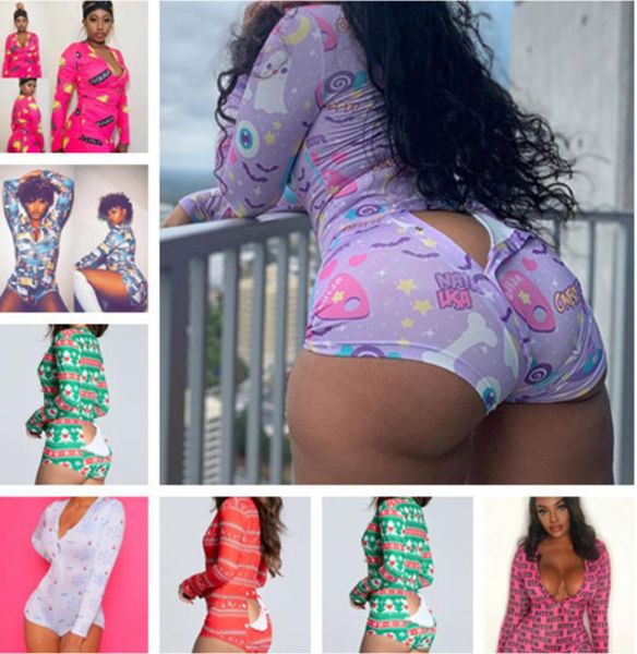 

17 color women jumpsuits rompers designer pajama onesies nightwear bodysuit workout button skinny print vneck short pants nightcl3157582, Black;white