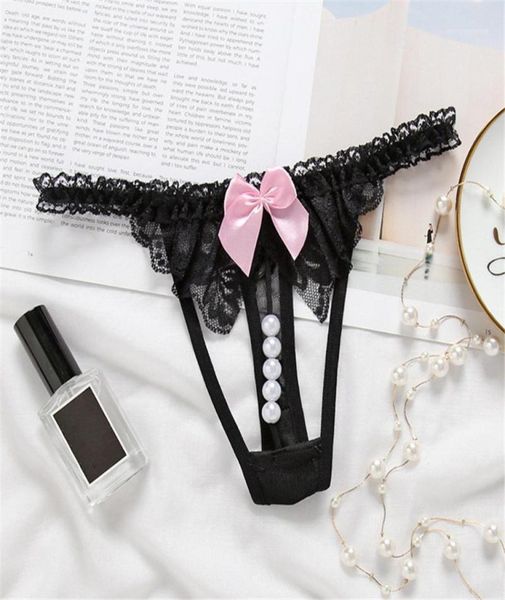

women039s panties cute bow lace gstring women underpants beading thong underwear for women13980887, Black;pink