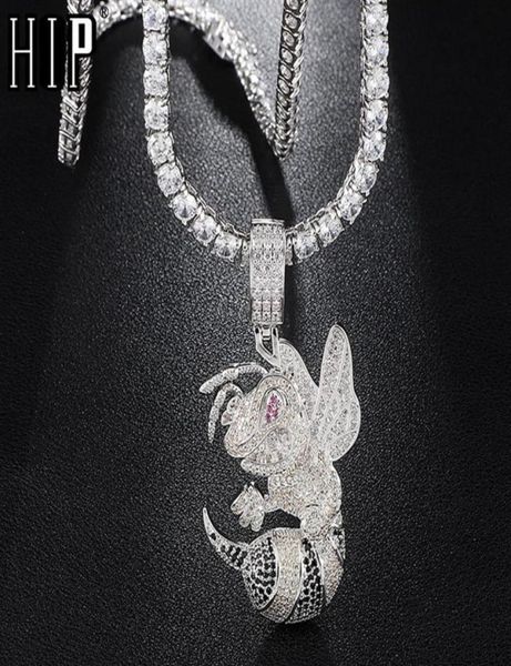 

hip hop iced out bling cubic zircon cz bean necklaces pendants for men jewelry with tennis chain y1130254v1990026, Silver